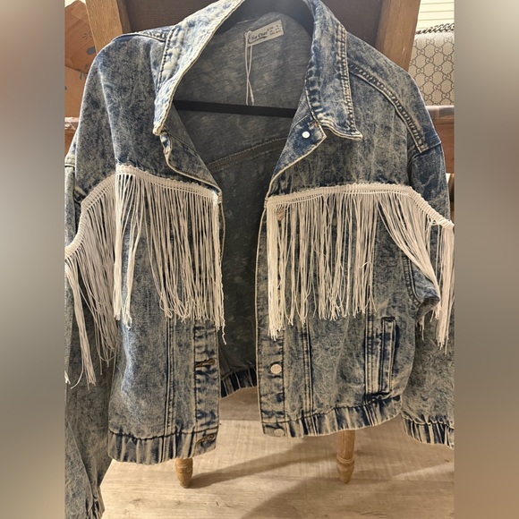 Jackets & Blazers - Elia Cher Acid Wash Denim Fringe Jacket - Western Boho Festival Style - Size M